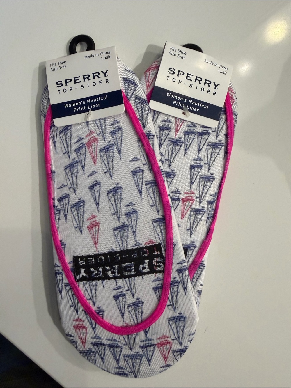 Set of 2- Sperry Women's Nautical No-Show Liner Socks Sailboat size 5-10
